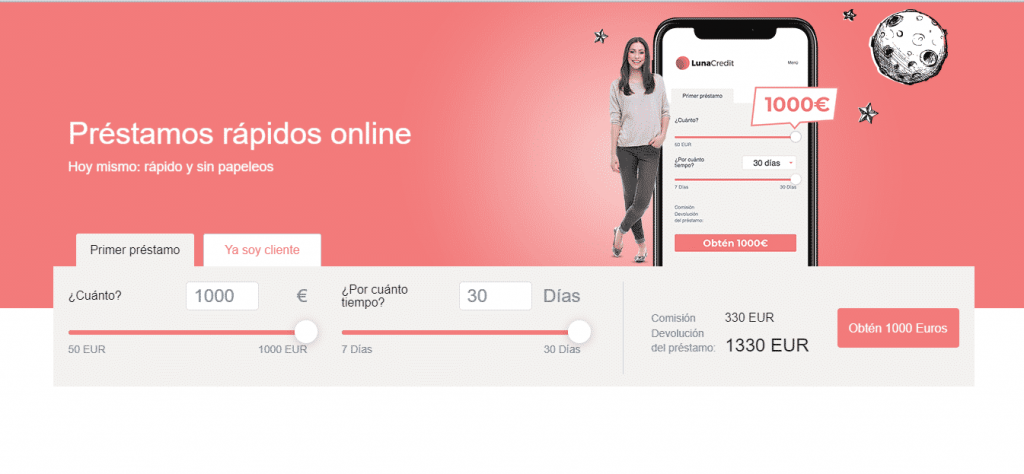 Los microcréditos de Lunacredit te permiten desde 50 hasta 1.000 euros. 