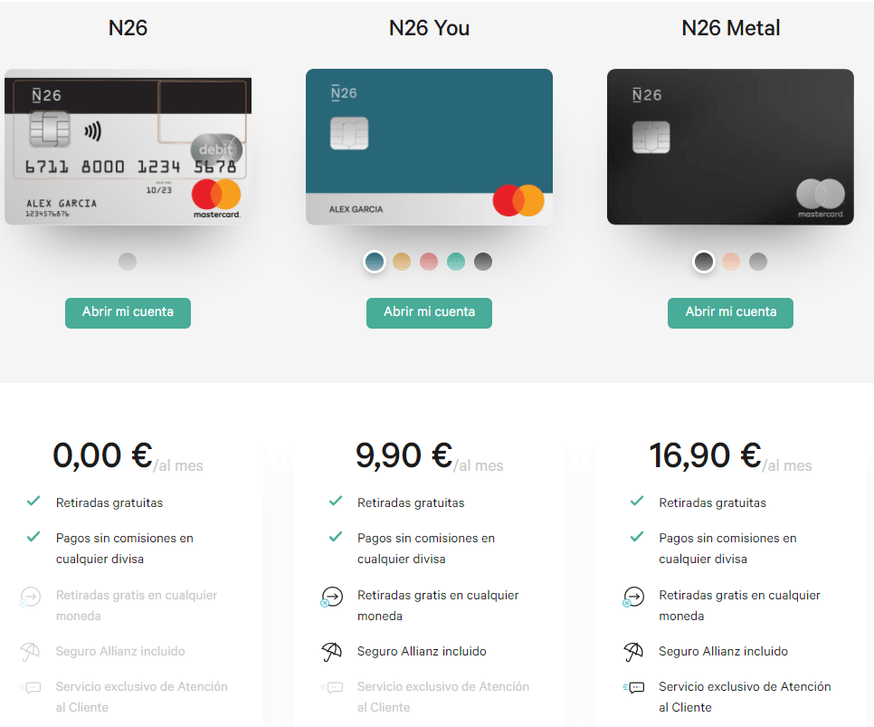 N26 ofrece diferentes tipos de planes.