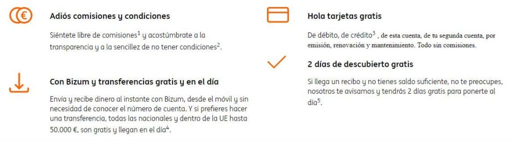 Condiciones de la cuenta nómina de ING