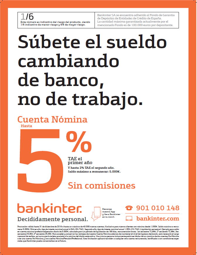 cuenta nómina bankinter sin comisiones