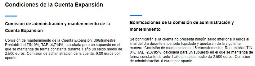 Condiciones de la cuenta Expansión de banco Sabadell