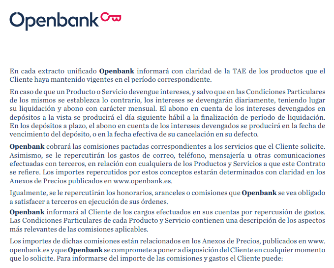Condiciones de Openbank