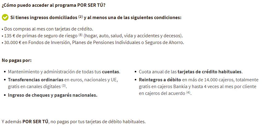 Requisitos del programa sin comisiones de Bankia ''Por ser Tú''
