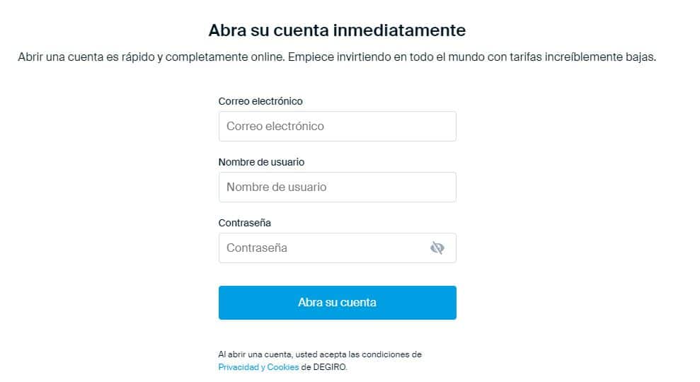 Formulario de registro DEGIRO