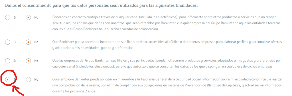Consentimiento de que Bankinter pueda acceder a tus datos a través de la TGSS