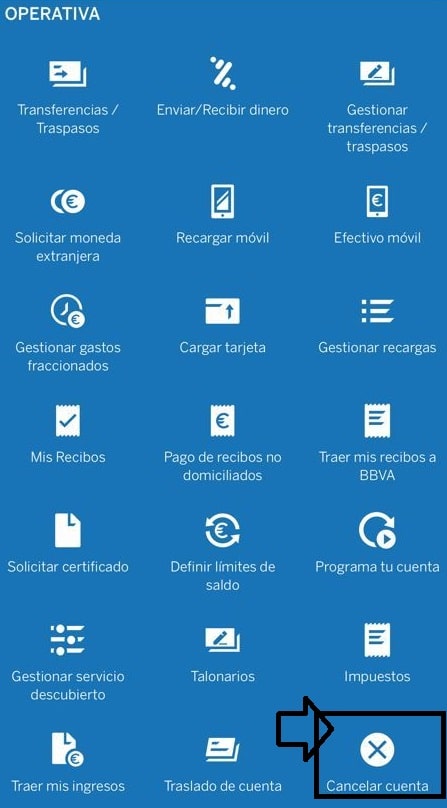 Cerrar cuenta BBVA app