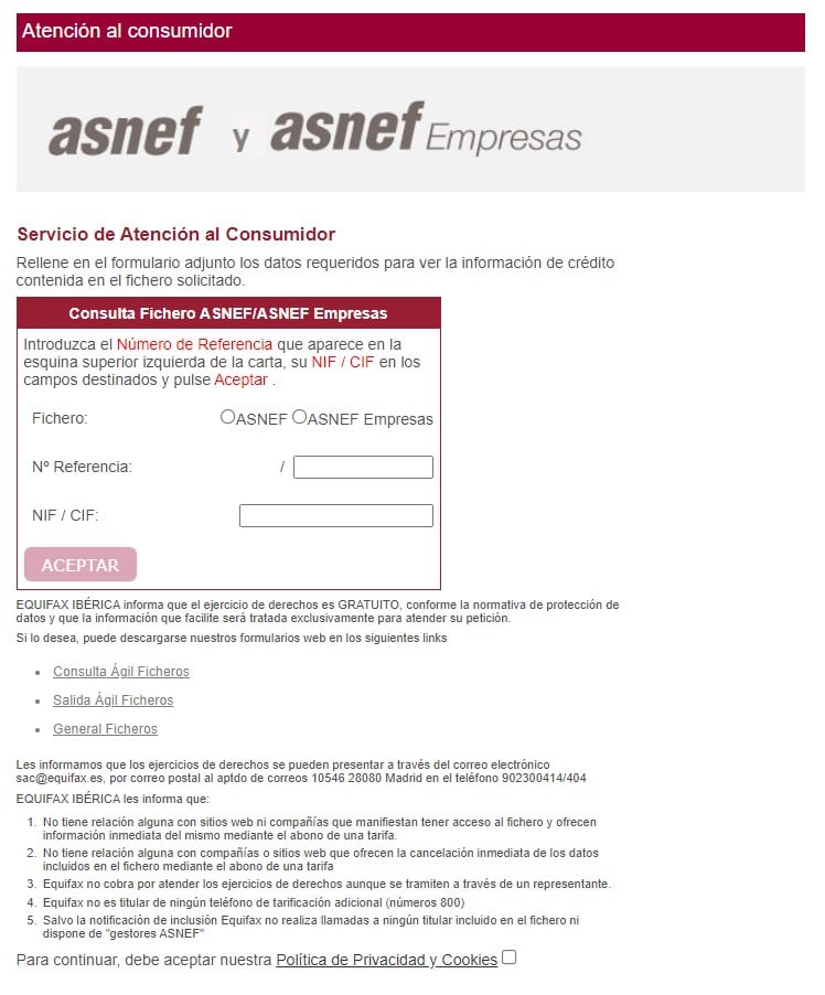 Consultar ASNEF online