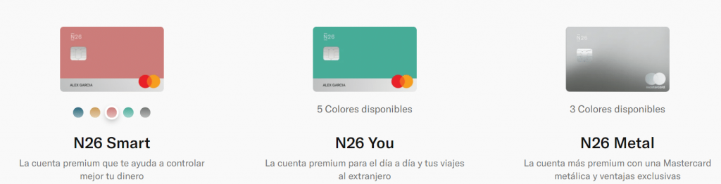 N26 ofrece N26 Smart, N26 You y N26 Metal