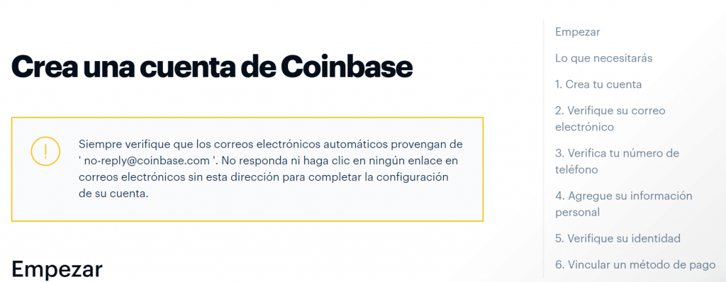 Crear una cuenta en Coinbase paso a paso