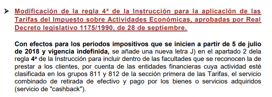 Fiscalidad del Cashback, LEY 6/2018, DE 3 DE JULIO, DE PRESUPUESTOS GENERALES DEL ESTADO