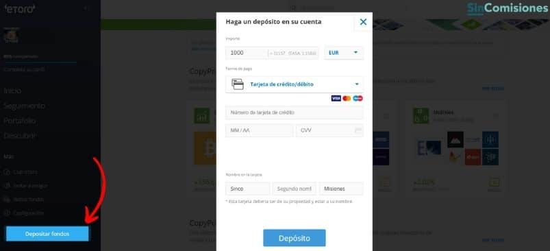 Depositar fondos en eToro