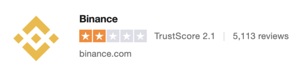 Captura de las valoraciones de usuarios de Binance en Trustpilot
