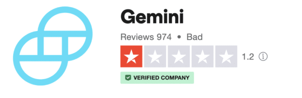 Captura de las valoraciones de usuarios de Gemini en Trustpilot