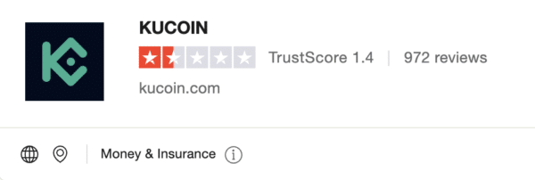Captura de las valoraciones de usuarios de Kucoin en Trustpilot