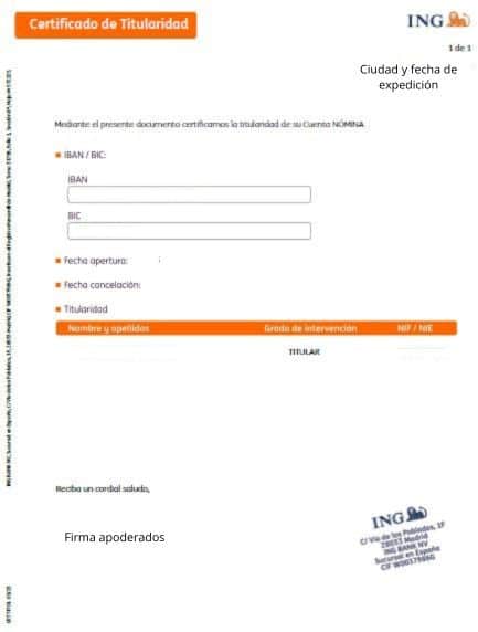 Certificado de titularidad bancaria de ING