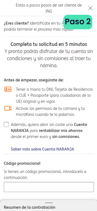 Primer paso para abrir una cuenta en ING: declaración antes de empezar