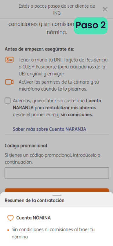 Detalle de las condiciones de la Cuenta Nómina