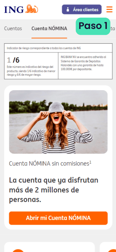Landing page para abrir una cuenta en ING