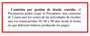 Comisiones contenidas en contrato de minicrédito Zaplo.