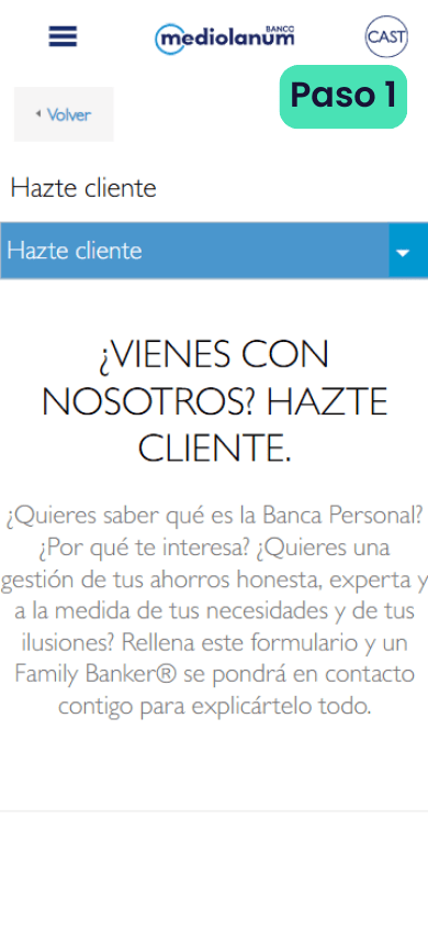 Landing page para abrir una cuenta en Mediolanum