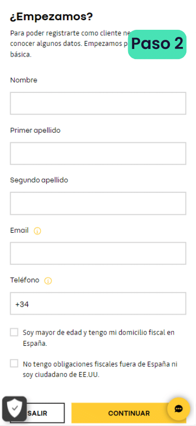 Segundo paso para abrir una cuenta en Renault Bank
