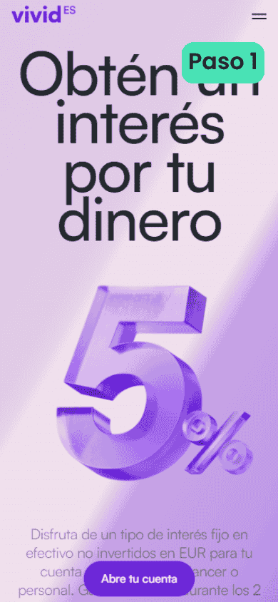 Landing page para abrir una cuenta en vivid