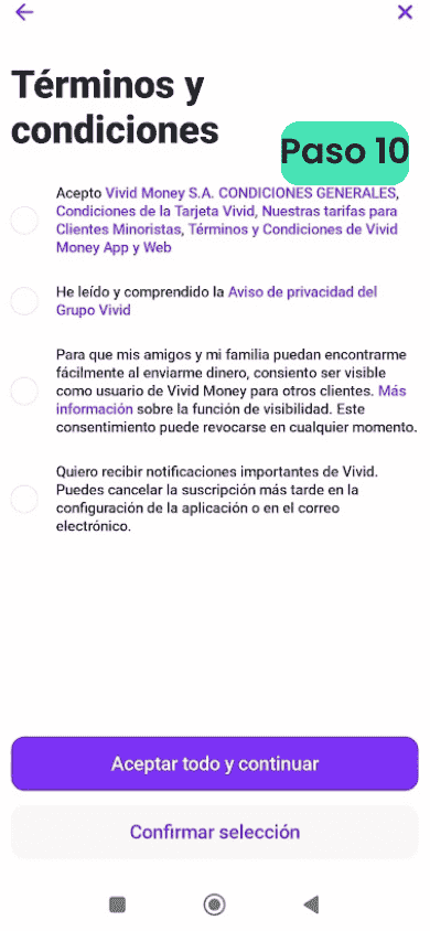 Octavo paso para abrir una cuenta online de Vivid