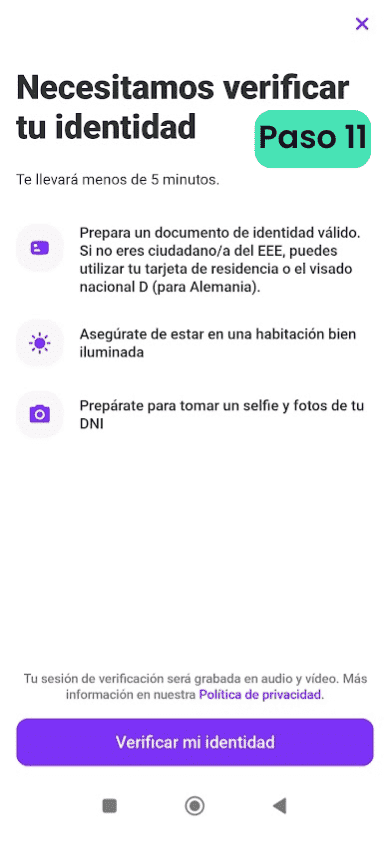 Noveno paso para abrir una cuenta online de Vivid