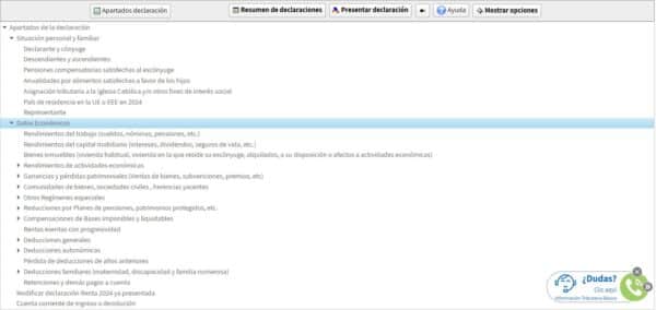 Apartados de la Declaración de la Renta