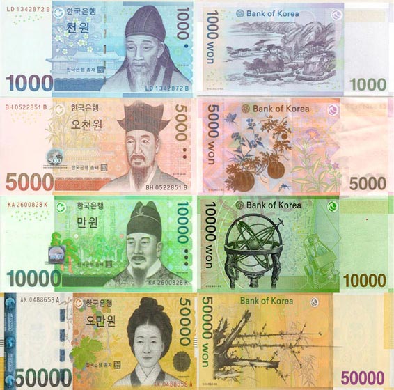 Billetes en Corea del Sur