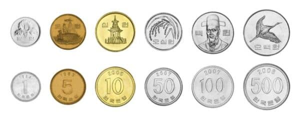 monedas en circulación el Corea del Sur