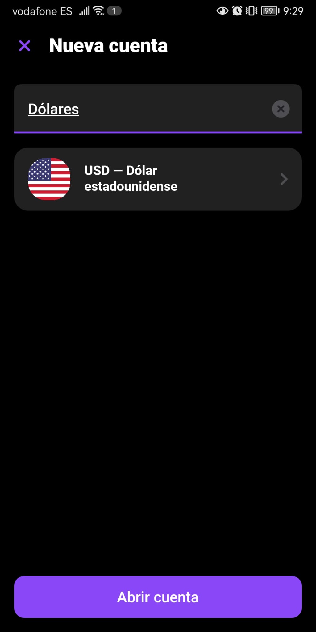 Subcuenta en dólares en la app móvil de Vivid Business