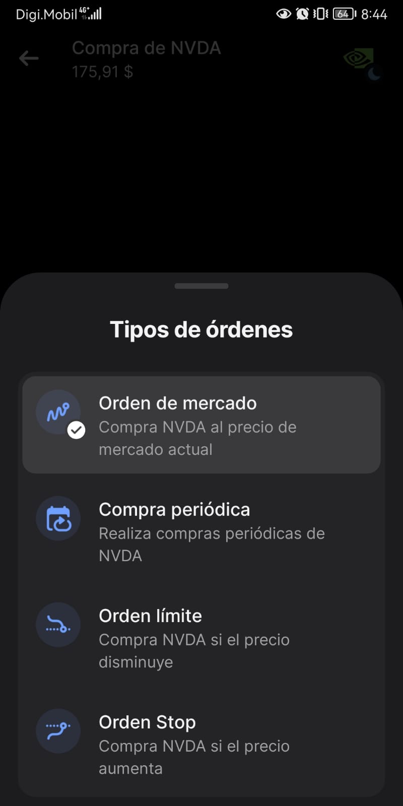 Tipos de ordenes de para invertir en Revolut