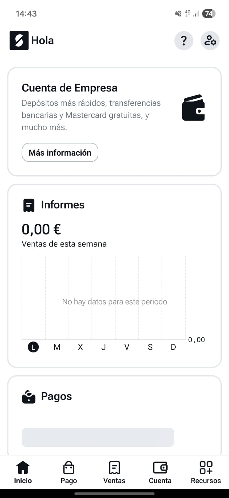 Pantalla de inicio de la app de SumUp