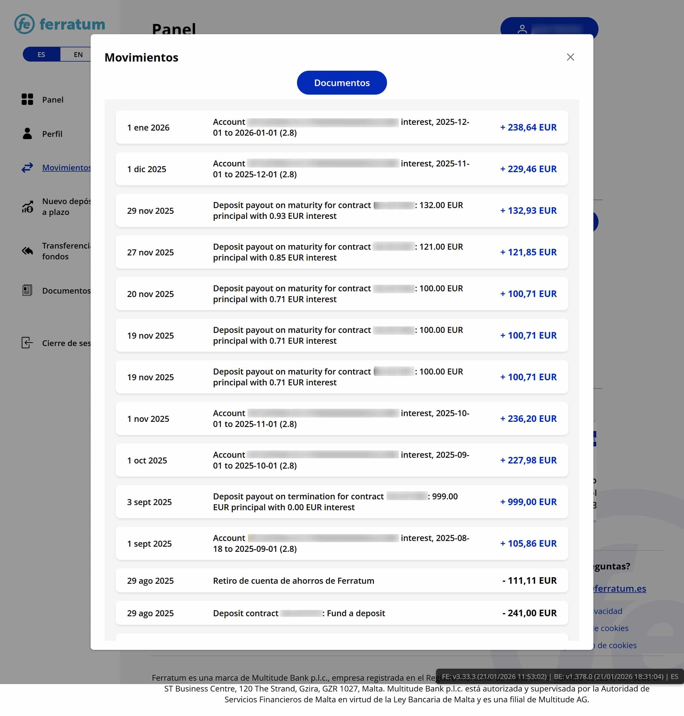 Pagos de depósitos a plazo fijo de Ferratum