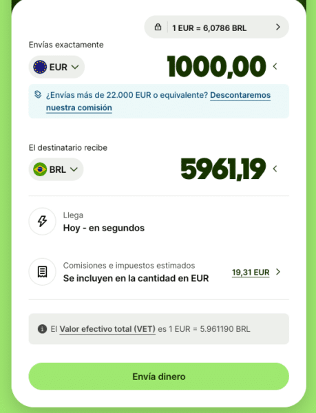 Enviar dinero a Brasil N26