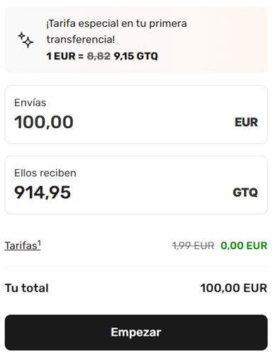 Comisiones por enviar dinero a Guatemala con MoneyGram