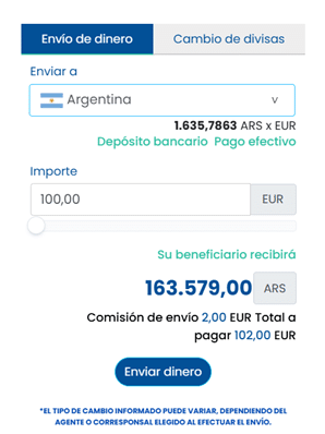 Comisiones por enviar dinero a Argentina con Money Exchange