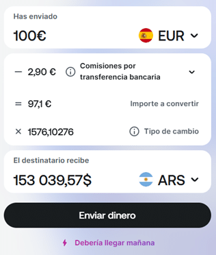 Comisiones por enviar dinero a Argentina con Revolut