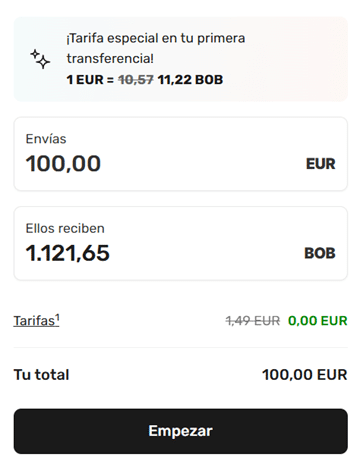 Comisiones por enviar dinero a Bolivia con MoneyGram