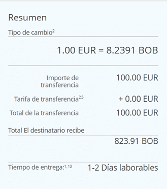 Comisiones por enviar dinero a Bolivia con Western Union