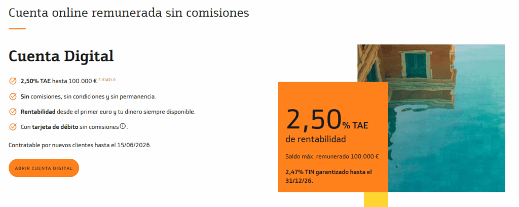 Características de la Cuenta Digital remunerada de Bankinter