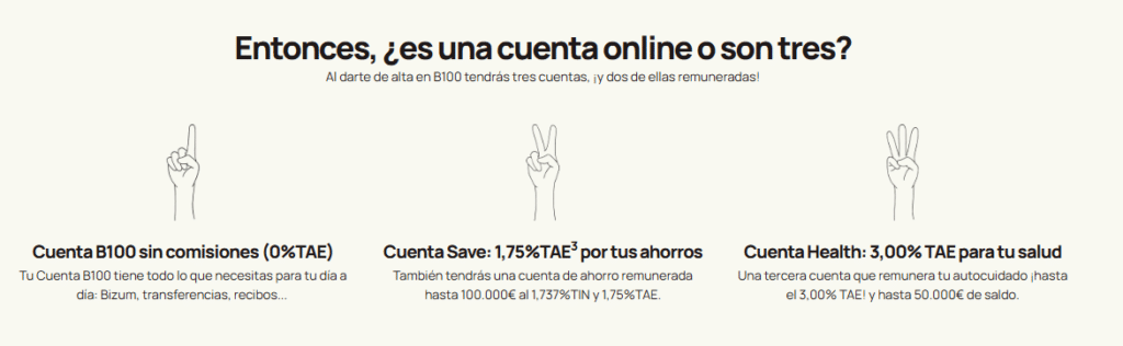 Características de las Cuentas Save y Health remuneradas de B100
