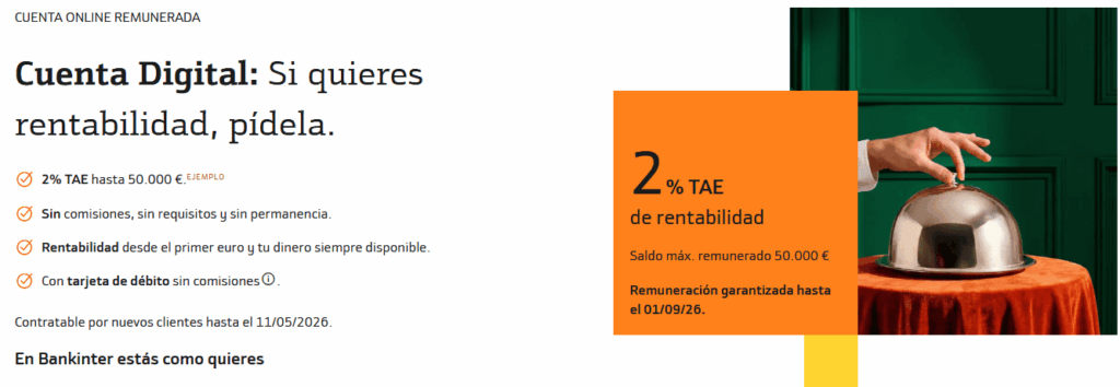 Características de la Cuenta Digital remunerada de Bankinter