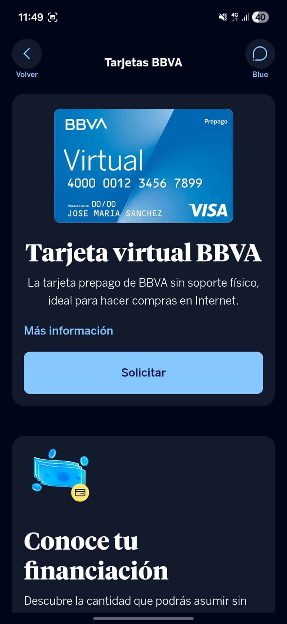 seleccionar tarjeta virtual bbva