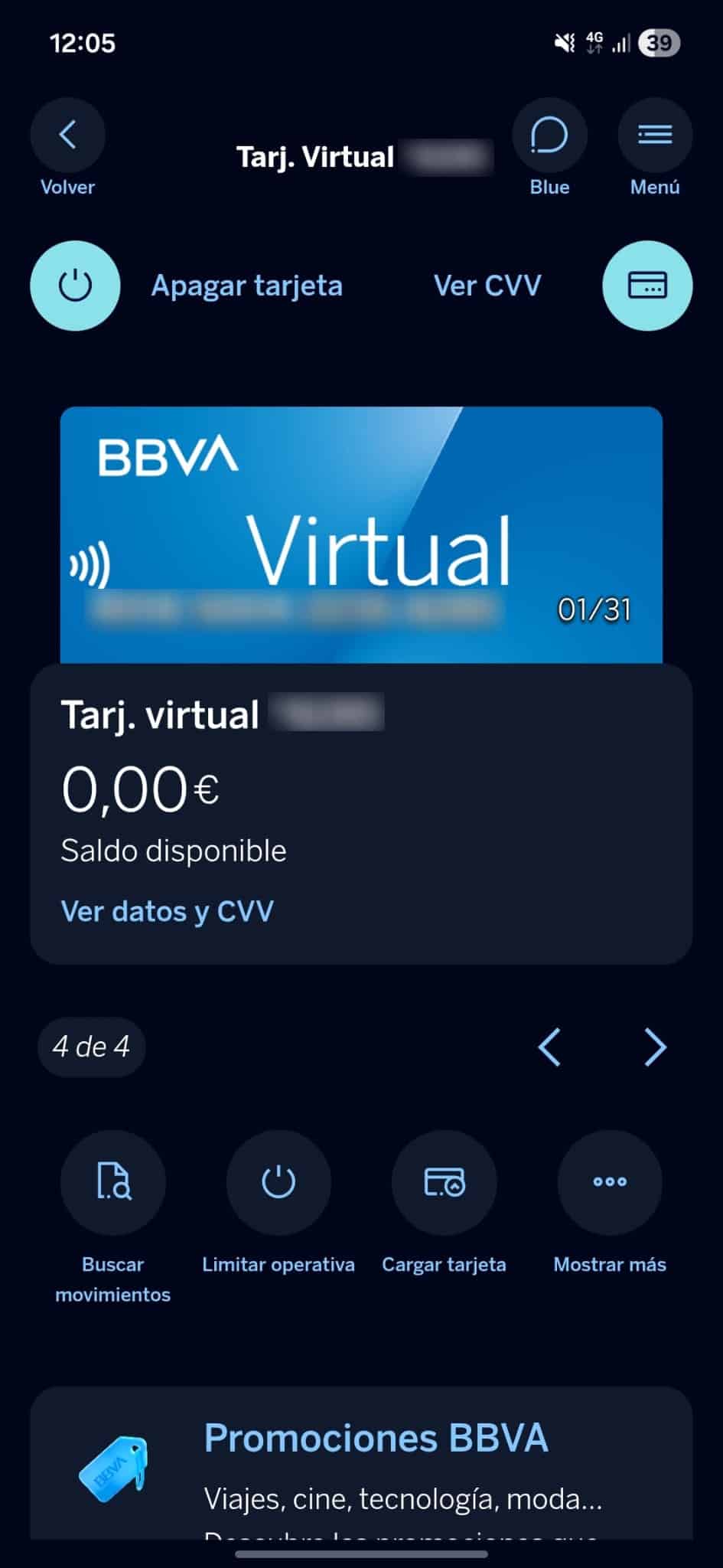 tarjeta virtual bbva pantalla principal