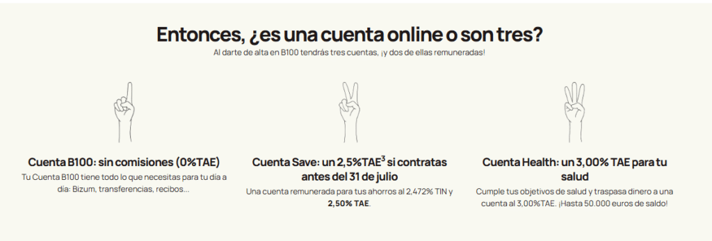 Características de las Cuentas Save y Health remuneradas de B100